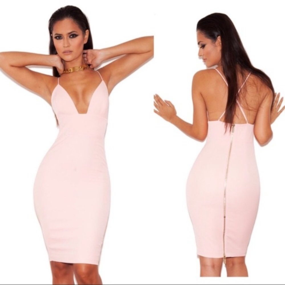Pink Loren Blush Bralette Midi Bodycon Dress